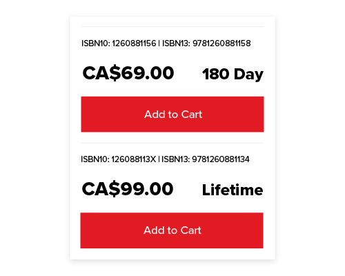 Screenshot of McGraw Hill eBook interface with chart denoting lengths of access between 180 Days and lifetime McGraw Hill电子书界面的截图,用图表表示180天和生命周期之间的访问长度